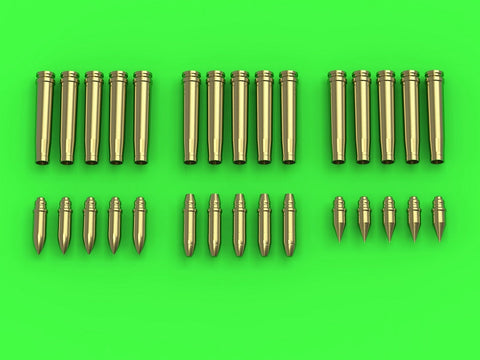 マスター GM-35-019 1/35 ドイツ軍 Flak 30/38対空砲およびKwK 30/38戦車砲用の2cm弾薬(20x138B口径)の薬莢 (15個)と3種類の弾丸(各種類×5発)