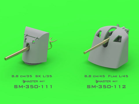 マスター SM-350-112 1/350 ドイツ ガン 8,8cm/45 (3.46in) Flak L/45 - ドイツ軍主要艦 WWI - (レジン&チューンパーツ) - (4個入)