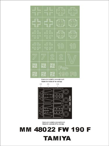 モンテックス MM48022 1/48 ドイツ空軍 フォッケウルフ Fw190 F-8(タミヤ用)マスキングシート(キット付属デカールと置換)
