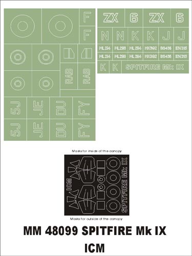 モンテックス MM48099 1/48 スピットファイア MkIX(ICM用)マスキングシート(キット付属デカールと置換)