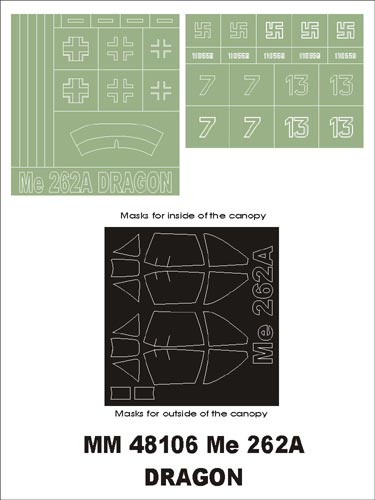 モンテックス MM48106 1/48 Me-262A(ドラゴン用)マスキングシート(キット付属デカールと置換)
