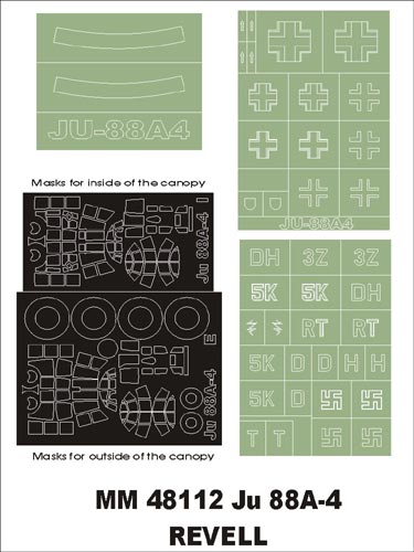 モンテックス MM48112 1/48 Ju-88A-4(レベル用)マスキングシート(キット付属デカールと置換)