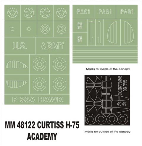 モンテックス MM48122 1/48 カーチス H-75(アカデミー用)マスキングシート(キット付属デカールと置換)