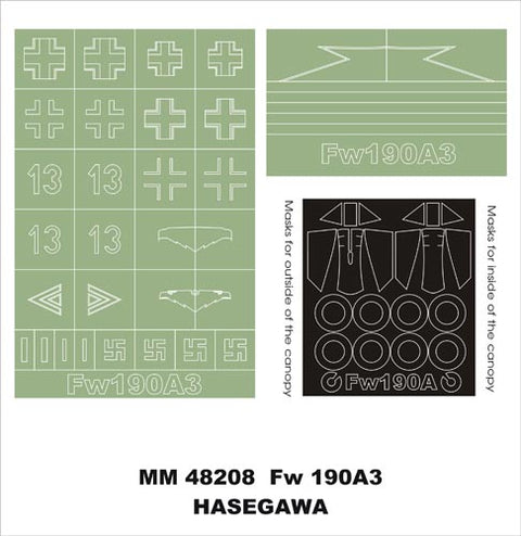 モンテックス MM48208 1/48 フォッケウルフ Fw190A-3(ハセガワ用)マスキングシート(キット付属デカールと置換)