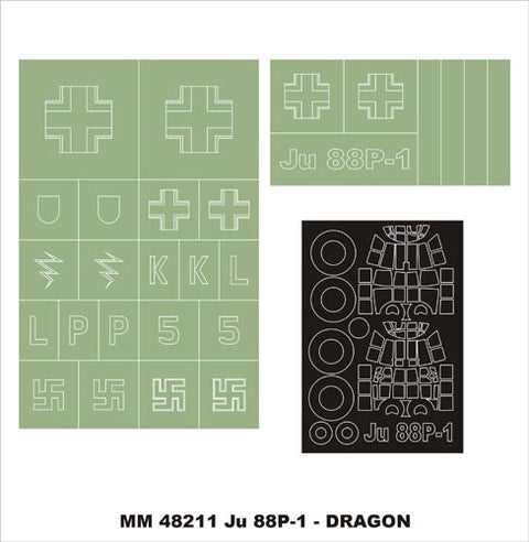 モンテックス MM48211 1/48 Ju 88P(ドラゴン用)マスキングシート(キット付属デカールと置換)