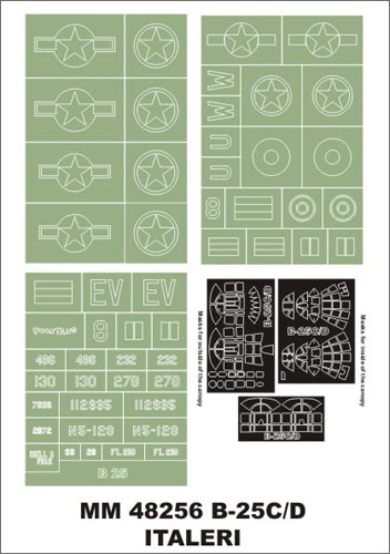 モンテックス MM48256 1/48 B-25C/D ミッチェル(イタレリ用)マスキングシート(キット付属デカールと置換)