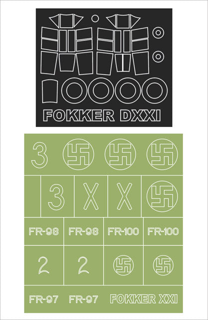 モンテックス MM48291 1/48 フォッカー DXXI(スペシャルホビー用)マスキングシート(キット付属デカールと置換)