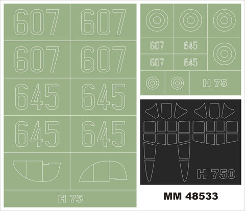 モンテックス MM48533 1/48 H-75 ホーク(クリアープロップ用)マスキングシート(キット付属デカールと置換)