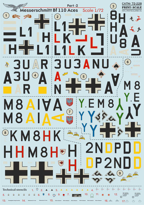 プリントスケール 72-228 1/72 メッサーシュミット Bf 110 エース Part 2