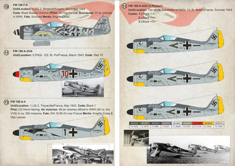 プリントスケール 72-230 1/72 フォッケウルフ 190 A-3, A-4, A-5, A-6, F & 偵察機