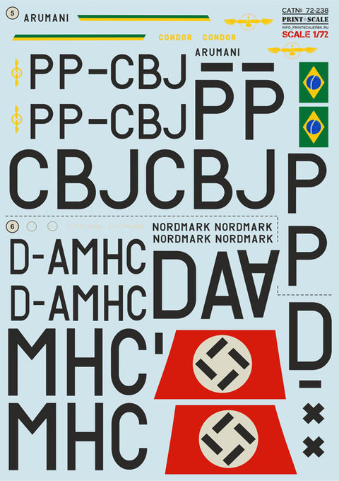 プリントスケール 72-238 1/72 フォッケウルフ Fw200 コンドル Part1 コンプリートセット