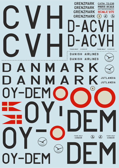 プリントスケール 72-238 1/72 フォッケウルフ Fw200 コンドル Part1 コンプリートセット