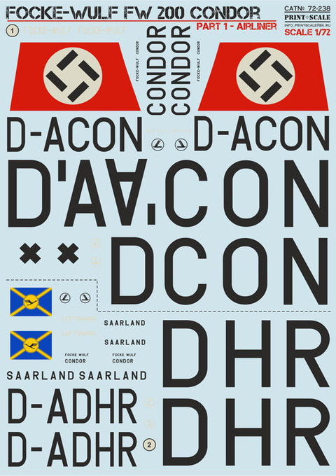 プリントスケール 72-238 1/72 フォッケウルフ Fw200 コンドル Part1 コンプリートセット