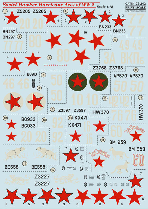 プリントスケール 72-242 1/72 ソビエト ホーカー ハリケーン エース WWII