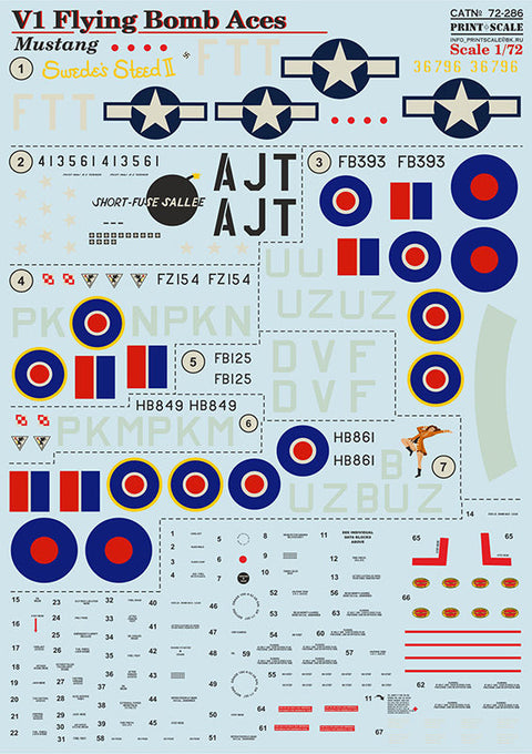 プリントスケール 72-286 1/72 V-1 フライングボンバーエース P-51 マスタング