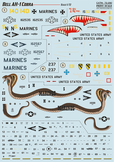 プリントスケール 72-290 1/72 ベル AH-1 コブラ コンプリートセット