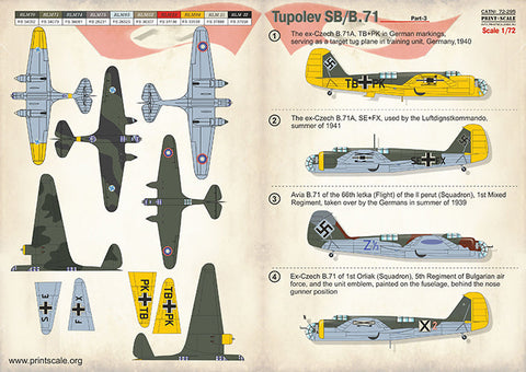 プリントスケール 72-295 1/72 ツポレフ SB-2 "カチューシャ" Part3 コンプリートセット