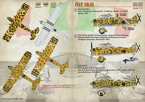 プリントスケール 72-379 1/72 フィアット Cr.32 スペイン内戦