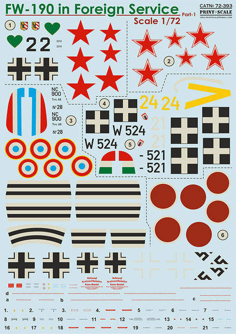 プリントスケール 72-393 1/72 フォッケウルフ Fw190 海外使用機 Part 1