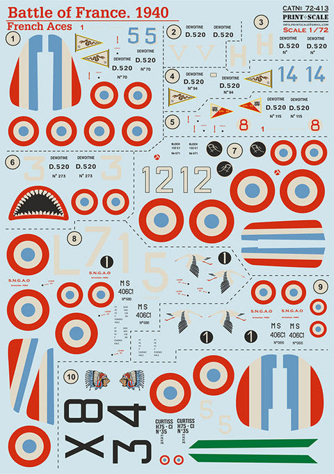 プリントスケール 72-413 1/72 バトル オブ フランス 1940 フランスのエース