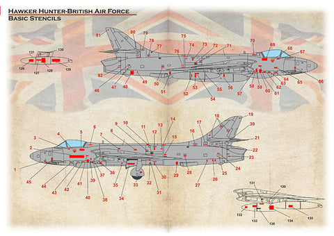 プリントスケール 1/72 72-520 ホーカー ハンター. テクニカルステンシル