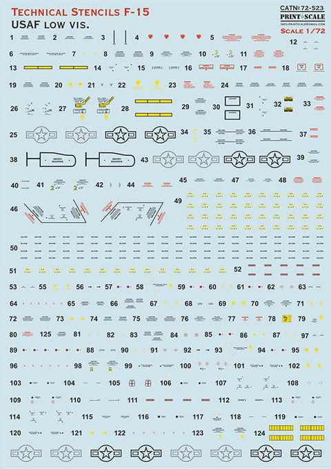 プリントスケール 1/72 72-523 F-15 テクニカルステンシル "ロービジ"