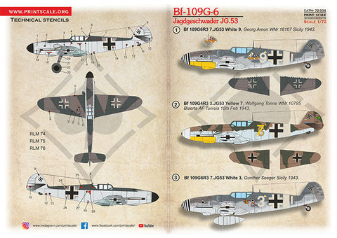 プリントスケール 72-534 1/72 メッサーシュミット Bf-109G-6 第53戦闘航空団(JG.53)