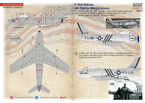 プリントスケール 72-536 1/72 韓国のF-86Aセイバーズ 第4戦闘航空団. パート 1