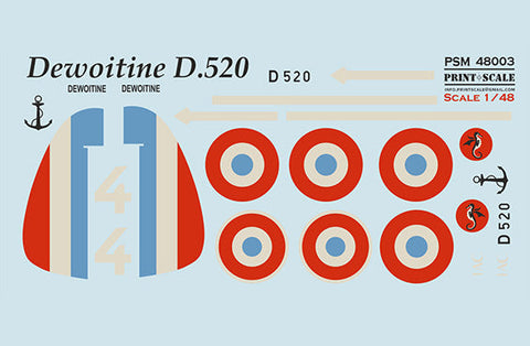 プリントスケール 1/48 PSM48003 デヴォアティーヌ D.520 マスク+デカール+3Dデカール