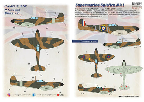 プリントスケール PSM72001 1/72 スーパーマリン スピットファイア Mk.1