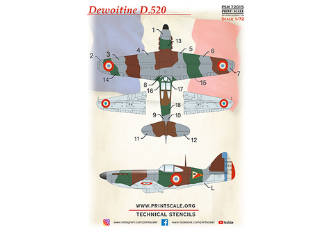 プリントスケール PSM72015 1/72 デヴォワティーヌ D.520 マスク + デカール