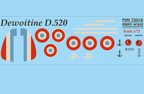 プリントスケール PSM72016 1/72 デヴォワティーヌ D.520 マスク + デカール