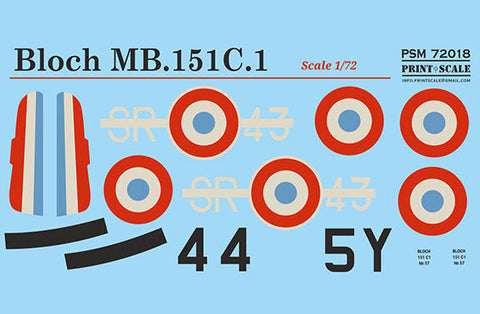 プリントスケール PSM72018 1/72 ブロッホ MB.151/152 マスク + デカール