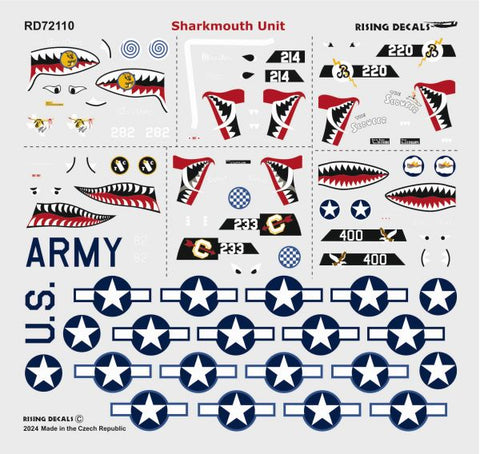 ライジングデカール 72-110 1/72 シャークマウスの P-40K/M/N インド・中国戦線 (decals for 6 a/c)