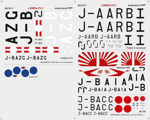 ライジングデカール RD72117 1/72 J-BIRDs パートV:サルムソン2A2、Bf108、フォッカー スーパーユニバーサル、ユンカース F.13 民間仕様