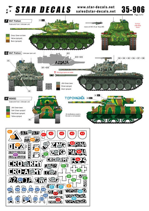 スターデカール 35-906 1/35 クロアチア陸軍 1991-95 #1 T-55A M47 パーシング, M36B2