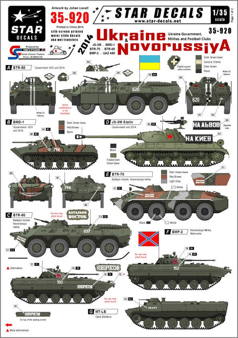 スターデカール 35-920 1/35 ウクライナ・ ノヴォロシア #1 JS-3M, BMD-1, BTR-70, BTR-80, BMP-2・UAZ-469