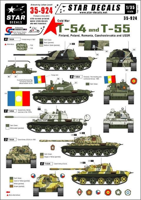 スターデカール 35-924 1/35 冷戦期 T-54・T-55 戦車 フィンランド、ポーランド、ルーマニア、チェコ、ソ連