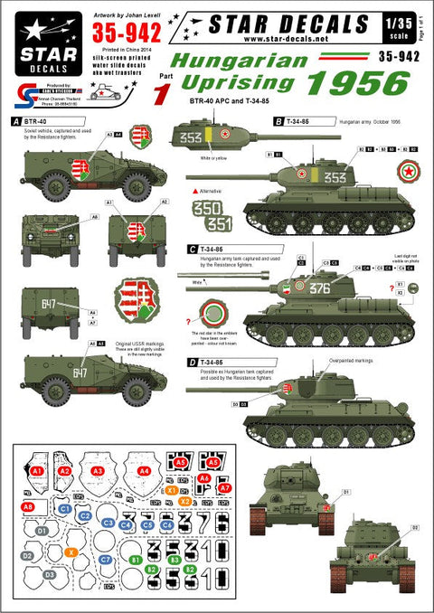 スターデカール 35-942 1/35 ハンガリー動乱 1956 #1 T-34-85, BTR-40 APC