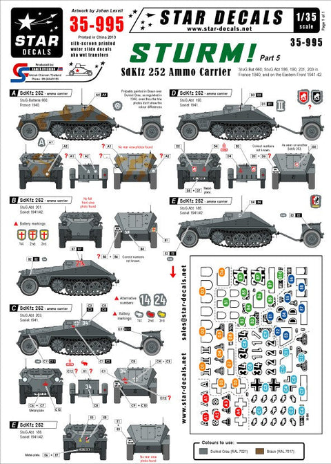 スターデカール 35-995 1/35 突撃砲#5 SdKfz 252弾薬運搬車 第186,190,201,203大隊