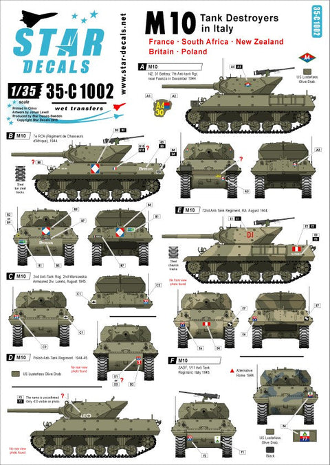 スターデカール 35-C1002 1/35 M10駆逐戦車 イン イタリア - フランス, イギリス, 南アフリカ, ニュージーランド,ポーランド