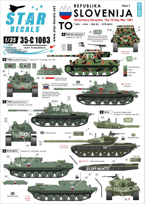 スターデカール 35-C1003 1/35 スロベニア十日間戦争 1991 M36B2, T-55, M-84, BTR-50PK
