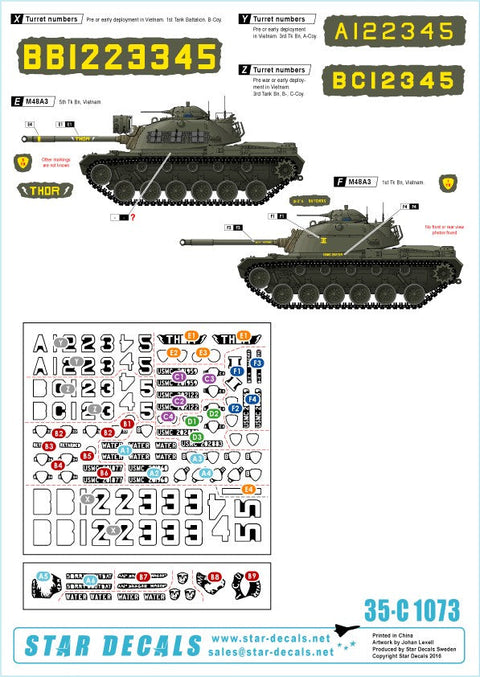 スターデカール 35-C1073 1/35 M48A3初期型 アメリカ海兵隊 イン ベトナム 第1,3,5戦車大隊