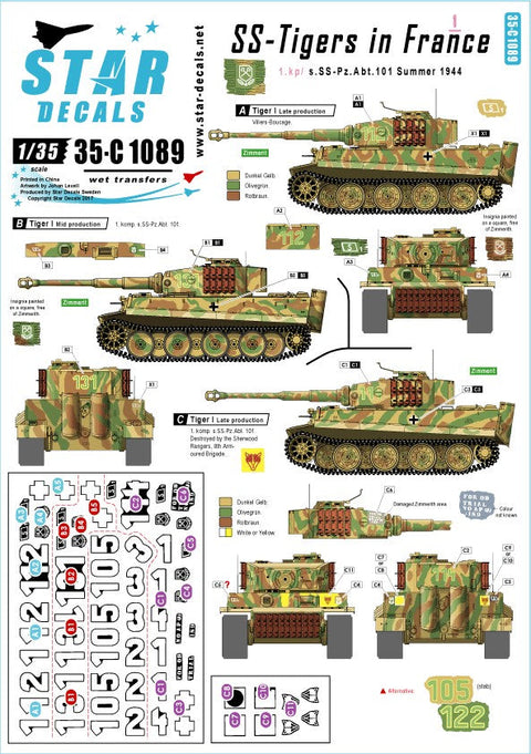スターデカール 35-C1089 1/35 武装親衛隊のタイガー イン フランス#1 SS第101重戦車第1中隊