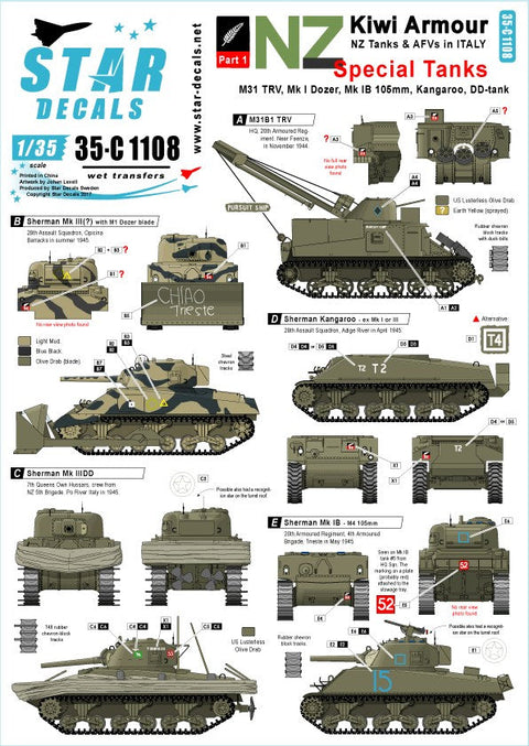 スターデカール 35-C1108 1/35 ニュージーランド軍のAFV イン イタリア
