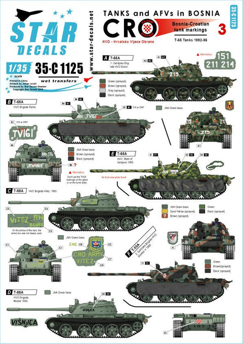 スターデカール 35-C1125 1/35 ボスニア紛争のAFV #3 クロアチア人勢力のT-55