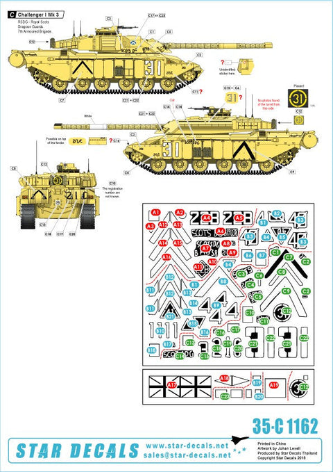 スターデカール 35-C1162 1/35 チャレンジャーI. RSDG - 湾岸戦争1991年の王室スコットランドドラグーンガード