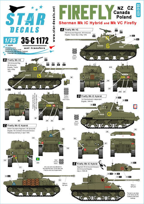 スターデカール 35-C1172 1/35 シャーマンファイアフライMk IC ハイブリットおよびMk VC カナダ、ポーランド、ニュージーランド、チェコスロバキア