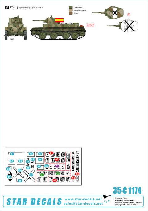 スターデカール 35-C1174 1/35 WWII 西班 スペイン内戦 #6 ナショナリストのI号戦車と共和派のBT-5のマーキングmarkings.