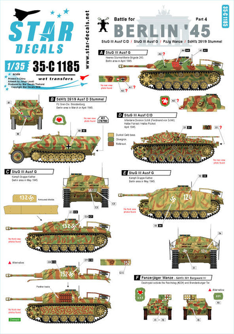 スターデカール 35-C1185 1/35 WWII ドイツ ベルリン攻防戦 #4 ハノマークD型カノーネンワーゲン、III号突撃G型他